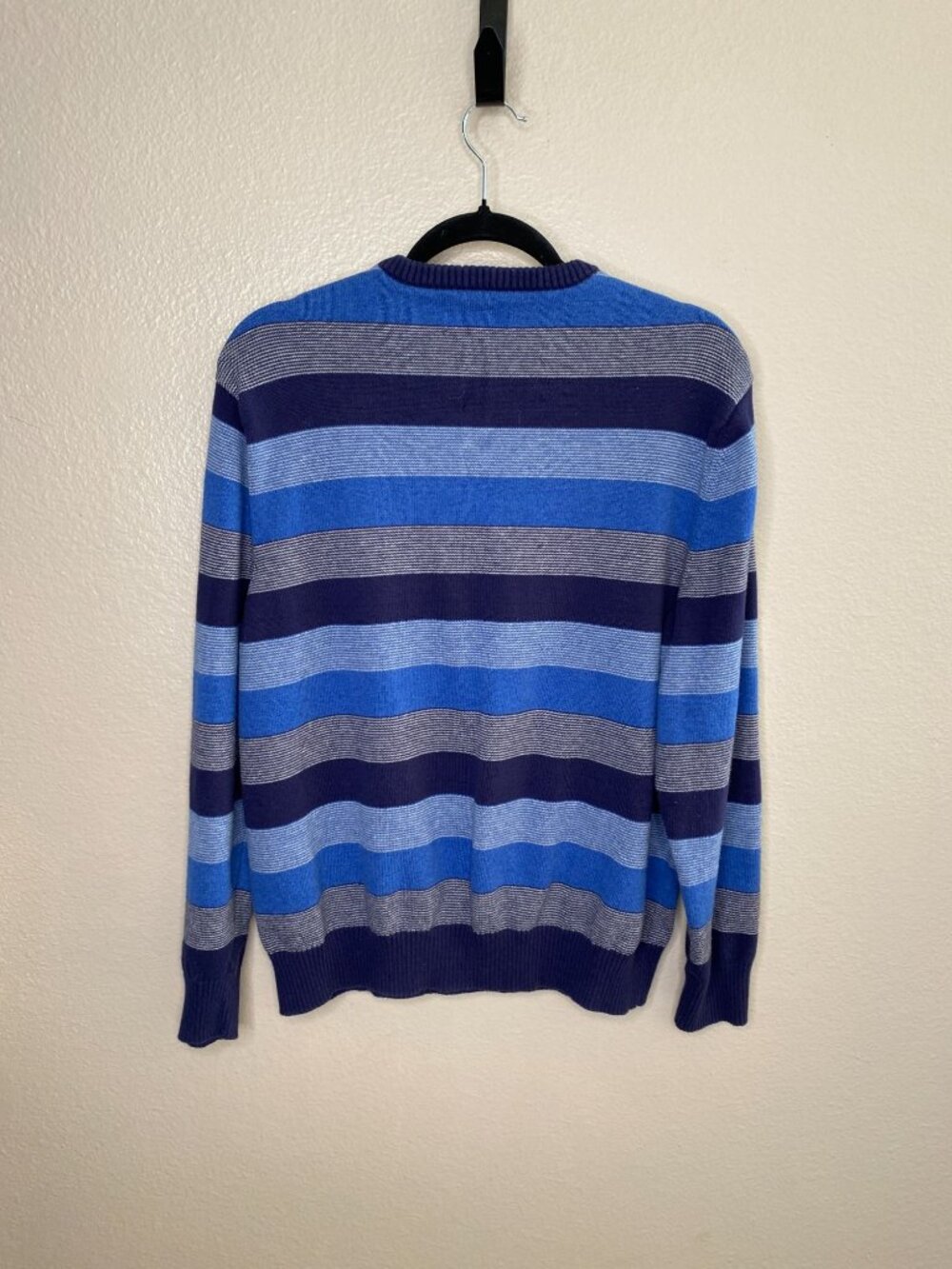 Club Room Mens Striped V-Neck Sweater Blue Gray 100% Cotton XXL Pullover - Picture 5 of 6